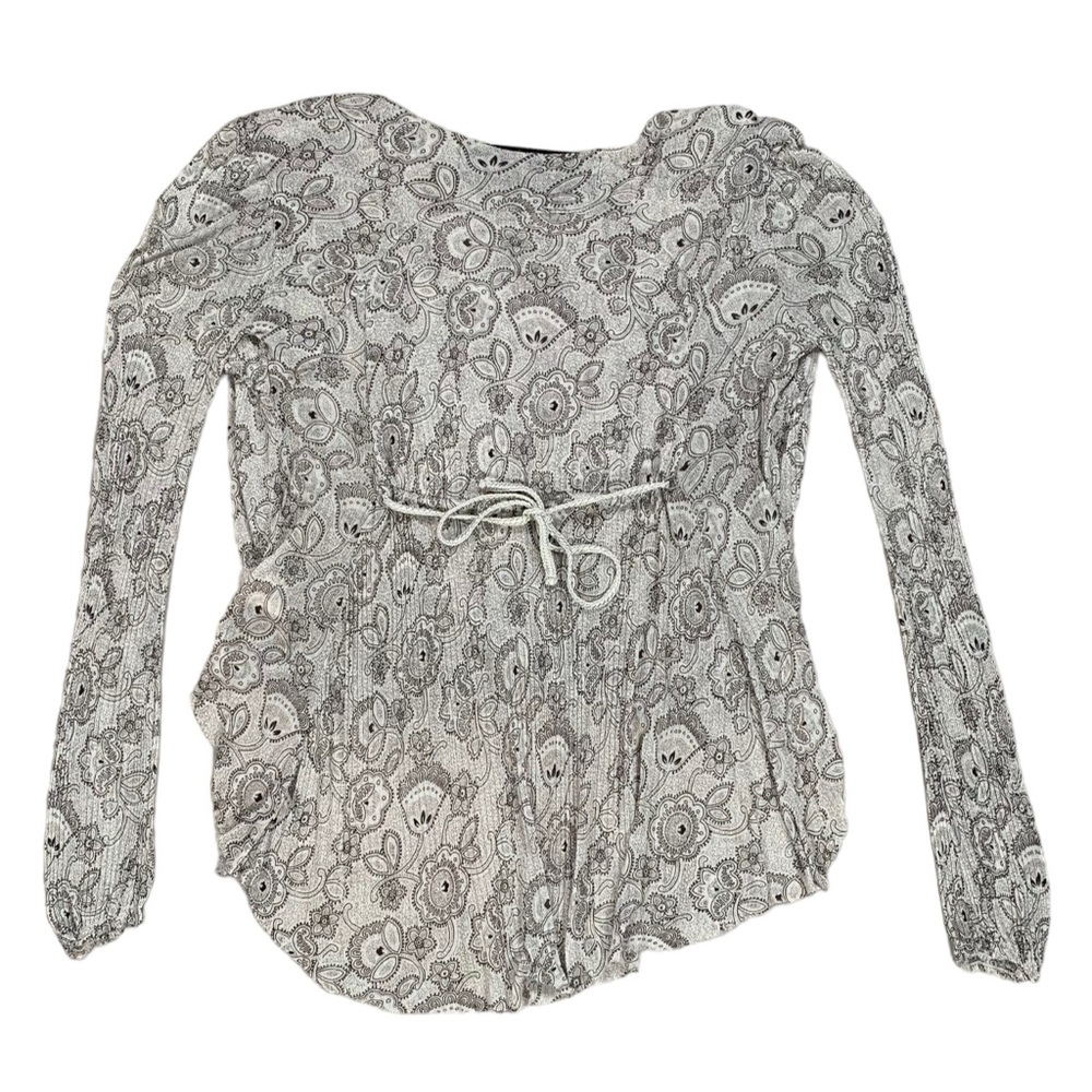 New Romantics Free People White & Black Paisley Frayed Edge Wrap Blouse Size XS - Picture 3 of 5
